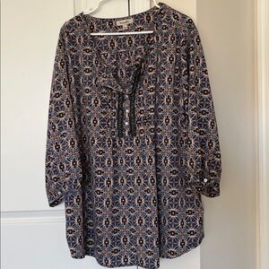 Dressbarn Blue and Tan Floral Blouse